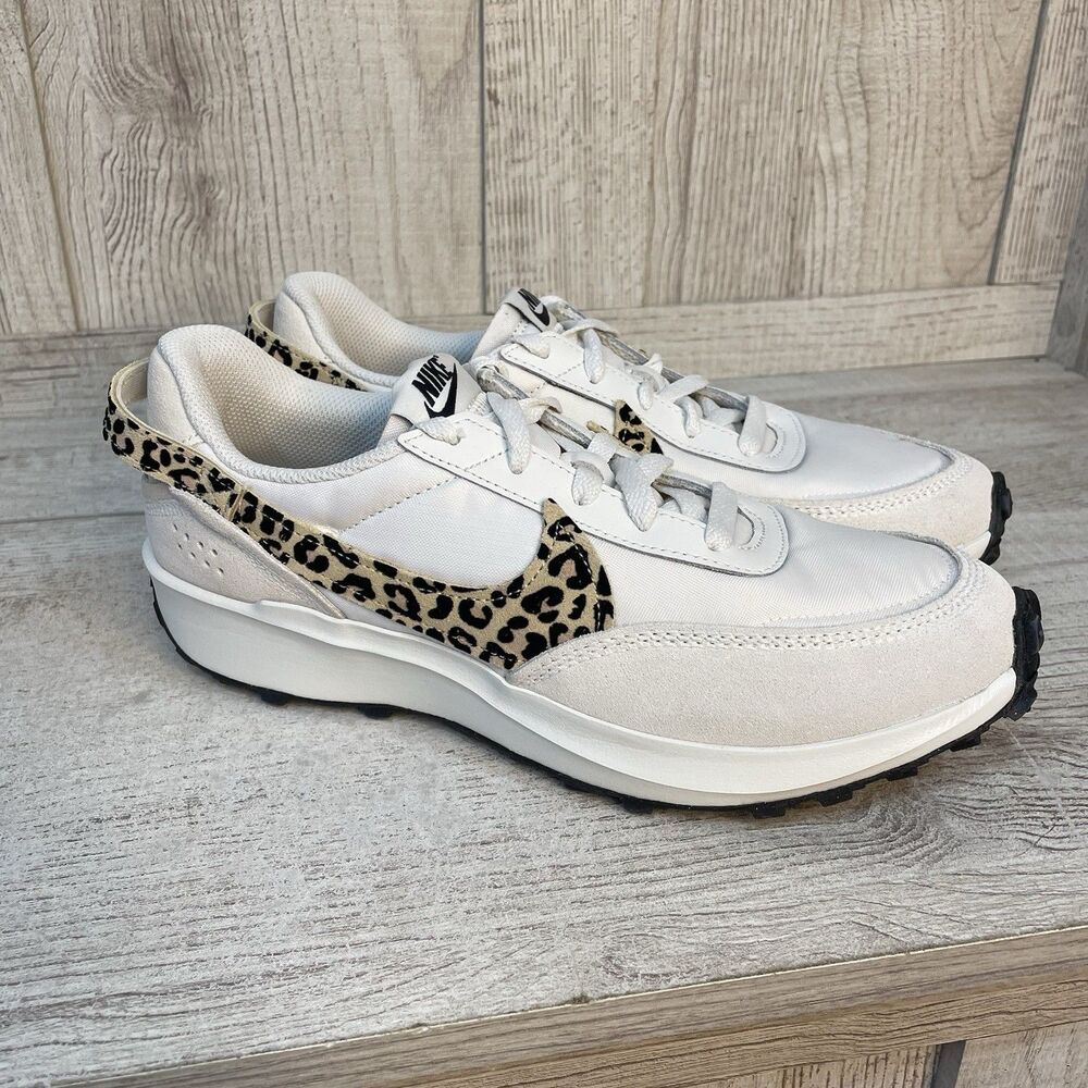 Nike Womens Sz 6 Waffle Debut HF1856-001 White Leopard Casual Shoes Sneakers New - Picture 2 of 8